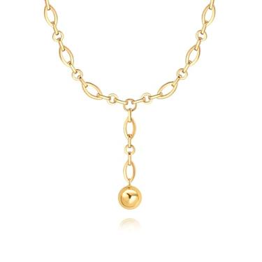 Imagem de Colar de corrente de ouro 18k feminino, colar com pingente de pérola barroco/bússola, Banhado a ouro, Sem Pedra Preciosa