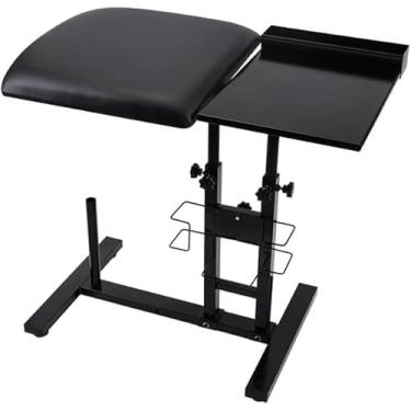 Imagem de Mesa de tatuagem ajustável, bancada de trabalho portátil de topo duplo, suporte de braço de tatuagem multifuncional resistente, fácil de instalar (tamanho: 78,5 x 40 x 55-90 cm, cor: preto)