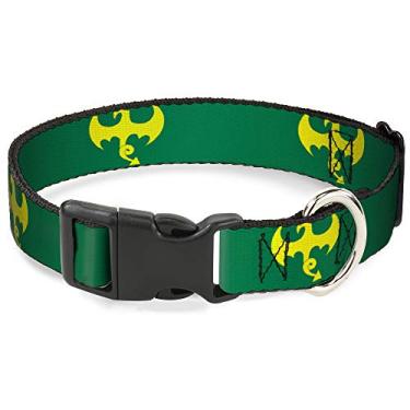 Imagem de Coleira de cachorro com clipe de plástico e logotipo de dragão de punho de ferro verde e amarelo 40 a 58 cm 3,8 cm de largura