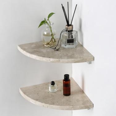 Imagem de Koville Prateleira de chuveiro de canto de mármore italiano para banheiro, prateleiras de canto de mármore de 25 cm para banho, suporte de chuveiro de canto de pedra montado na parede, prateleira de