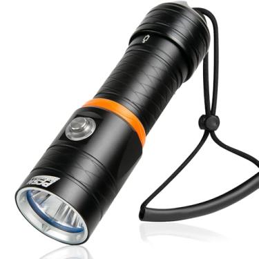 Imagem de Lanterna de mergulho com luz de mergulho - PFSN Lanterna subaquática de alto lúmen para mergulho, luz de mergulho profissional com distância de feixe de 400 m, 20 horas de longa duração, lanterna de