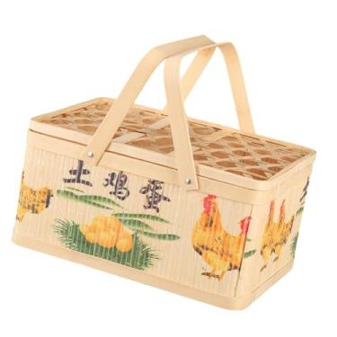 Imagem de Ioensy Cesta de bambu trançada Cesta de cesta portátil com alça Cesta de armazenamento de alimentos Cesta de compras para lanches Camping Bolo, D