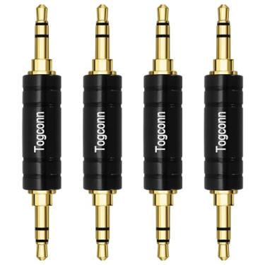 Imagem de Adaptador auxiliar estéreo de 3,5 mm, macho para macho, banhado a ouro, pacote com 4, conector de acoplador de áudio metálico de 3,5 mm de 3,5 mm TRS para conector estéreo de 3,5 mm, conector de