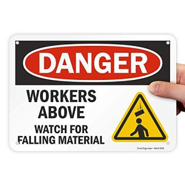 Imagem de SmartSign -S2-0674-AL-10 Placa "Danger - Workers Above, Watch for Falling Material" | Alumínio de 17,8 cm x 25,4 cm