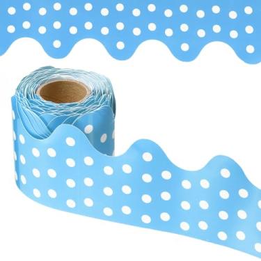 Imagem de PATIKIL Borda de quadro de avisos de pontos, pôster de 80 metros, quadro-negro, decoração de cortiça, bordas recortadas, decoração de parede para sala de aula e escritório, azul claro