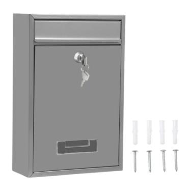 Imagem de UxicRuya Caixa de correio de parede com fechadura de ferro com 2 chaves, design retrô, caixa de correio para porta externa de escritório em casa, portão, Cinza