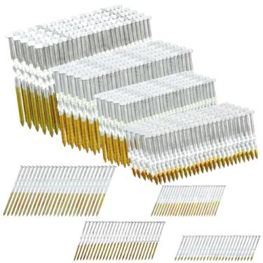 Imagem de Therwen Pregos de enquadramento de 21 graus de 800 unidades para uso em toda a madeira tratada com pressão, cabeça plana D, galvanizada, fileira de plástico fixa (5.1 cm, 5.1 cm, 7.6 cm, 7.6 cm, 7.6