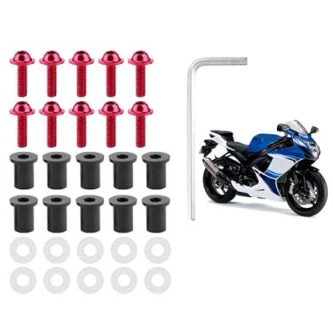 Imagem de KIT DE ARRUELA DE PORCAS DE PARAFUSOS DE PÁRA-BRISA DE MOTOCICLETA FIXADOR UNIVERSAL PARA CARENAGEM DE MOTOCICLETA [TODOS OS TIPOS DE MOTOCICLETAS] (Vermelho)
