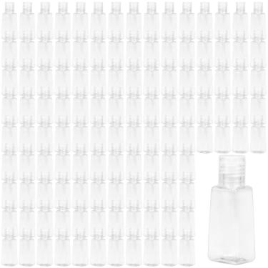 Imagem de GINLANK Frascos vazios transparentes de viagem de 30 ml, frascos vazios trapézios com tampa flip, recipiente de amostra de plástico para xampu, loções, gel de banho, maquiagem