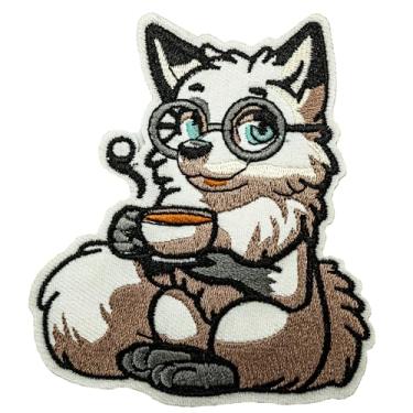 Imagem de Obokata Remendos bordados a ferro, aplique de aplicação, raposa bebendo café, aplique costurado para coletes, roupas, chapéus, bolsas e jeans.