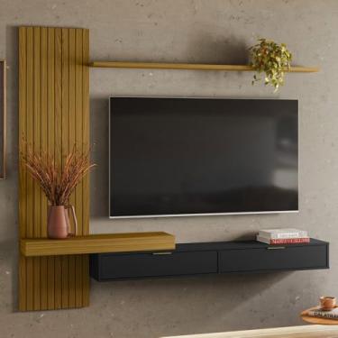 Imagem de Painel para TV Até 65 Polegadas Italy 2 Portas Ripado Cedro Freijo/Preto - Olivar Móveis