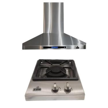 Imagem de Rangetop A Gás De Embutir 1 Boca Em Inox 304 + Coifa Touch Em Inox (Rangetop + Coifa 220)