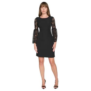 Imagem de Tommy Hilfiger Vestido feminino elegante com gola redonda e mangas flare, Preto, 36