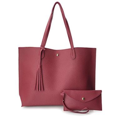 Imagem de Minimalist Sacola de couro sintético com corte limpo, bolsa de ombro feminina, Dark Red, Medium