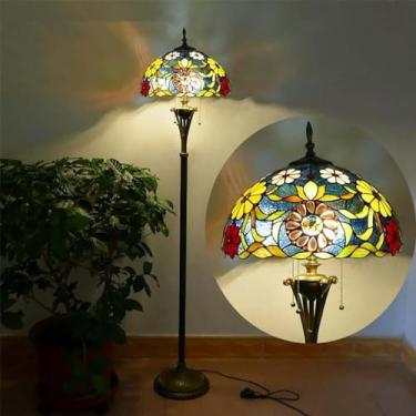 Imagem de Lâmpada de assoalho LED de luxo europeu Arte pastoral americana Sala de estar Lâmpada de quarto Villa Hotel Vidro colorido Decoração Lâmpada de assoalho (Estilo 14)