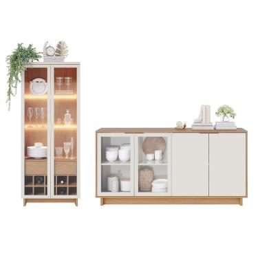 Imagem de Buffet Aparador Vitória com Cristaleira Guanabara Freijó/ Off White - Colibri 