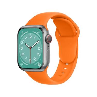 Imagem de ELETTRONEO Pulseira esportiva SBC1 para Apple Watch Ultra 2 de 49 mm, série 10 de 46 mm, 9 8 7 45 mm e 41 mm, SE 6 5 4 44 mm e 40 mm, 3 2 1 42 mm 38 mm iWatch, pulseira de silicone, laranja