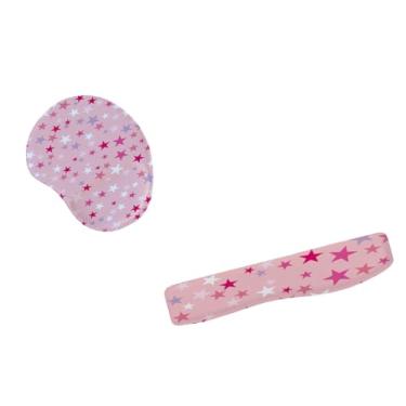 Imagem de Kit Mouse Pad E Apoio Teclado Ergonômico Estrela Rosa No Céu