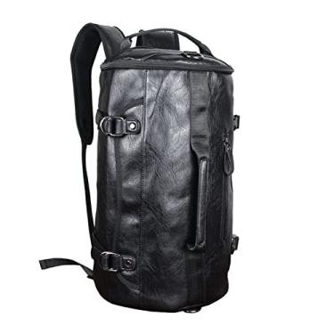 Imagem de Mochila de viagem preta para homens de couro casual mochila para laptop de grande capacidade