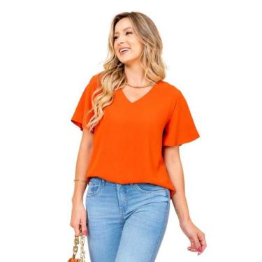 Imagem de Sml fashion blusa manga flare lisa premium, M, Laranja, Feminino
