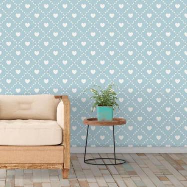 Imagem de Papel de Parede Adesivo Azul Corações Branco - Kanto Store