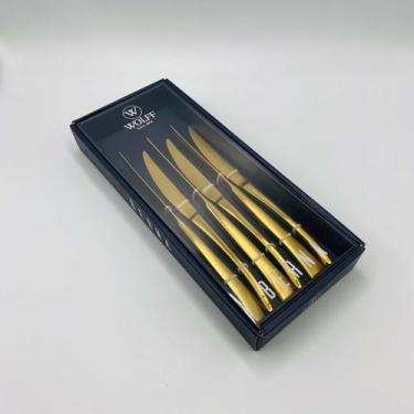 Imagem de Conjunto 6 facas aço inox para mesa Berna dourado fosco Wolff