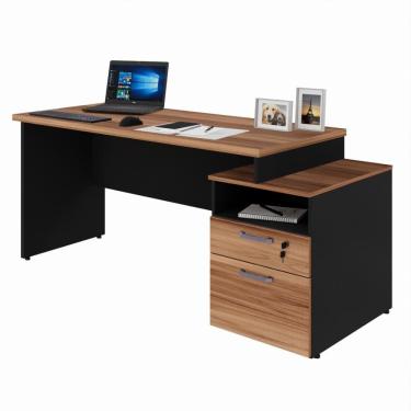 Imagem de Mesa para Escritório 2 Gavetas com Chave Yaris YAR1565 Office 150x65cm Marrom/Preto