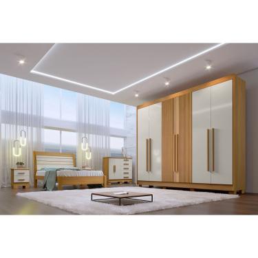 Imagem de Guarda Roupas Casal Athos 6Pts Ripado 100% mdf D'Doro Móveis-Cinamomo com Off White