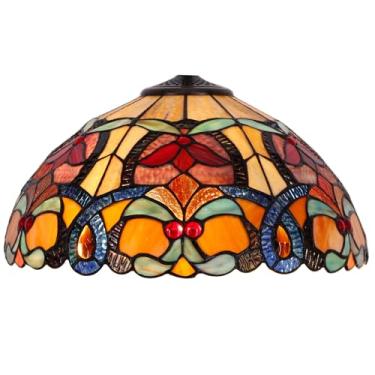 Imagem de Abajur grande Tiffany de substituição apenas de 40,6 cm de vidro manchado adequado para candeeiros de mesa, luminária de chão, luminária de teto, pingente de luz pendurada, decoração de escritório em