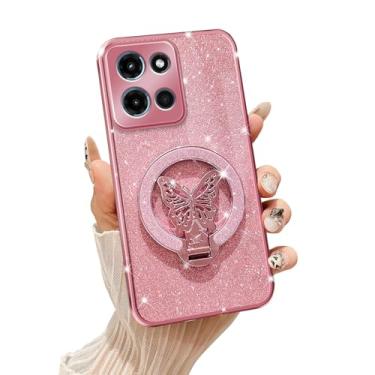 Imagem de Tesazxcn Capa de celular para Motorola Moto G Stylus 5G 2025 [compatível com Magsafe] com suporte de borboleta e cordão macio TPU Bling capa de proteção à prova de choque para Moto G Stylus 5G 2025