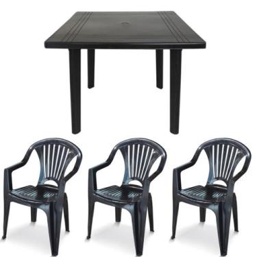 Imagem de Kit 3 Cadeiras Poltrona 1 Mesa Quadrada Desmontável Plástico - Arqplas