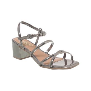 Imagem de Sandália Tiras Finas Salto Bloco Grosso Bico Quadrado Toque Feminino (Prata Velho, BR, Adulto, Numérico, 39)
