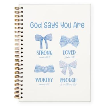 Imagem de PLKMN Caderno Coquete com laço rosa, God Says You Are Christian Caderno feminino, material de escritório rosa, caderno bíblico para anotações, caderno de diário bíblico 14 x 20 cm (azul) em branco
