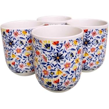 Imagem de Kit 4 Caneca de Chá Porcelana Flores Xicara Copo 150ml (Flores Coloridas)