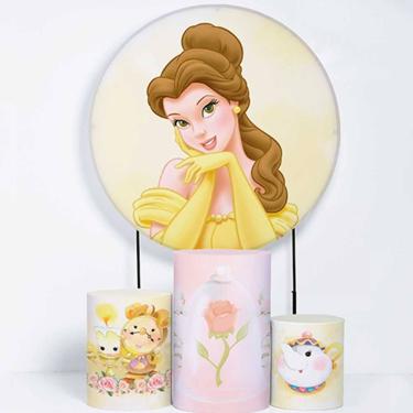 Imagem de Kit Painel de Festa Redondo de 1,30m e Trio de Cilindros A Bela e a Fera - Fera Print