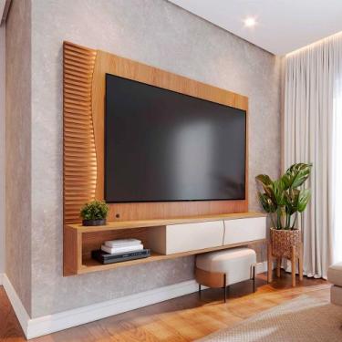 Imagem de Home Suspenso para TV até 65 MDP/MDF Sabat 179cm Fitas LED Portas Basc