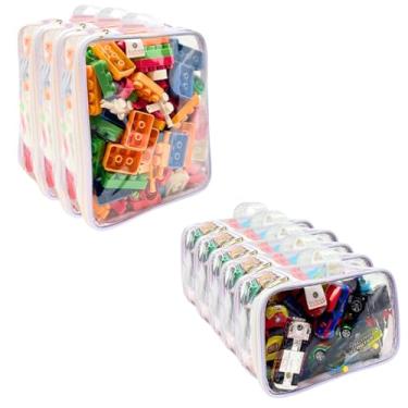 Imagem de Kit 8 Organizador Brinquedos Infantil Blocos de Montar 5 Pp + 3 P Com Zíper e Alça Plástico - bubag (Branco)