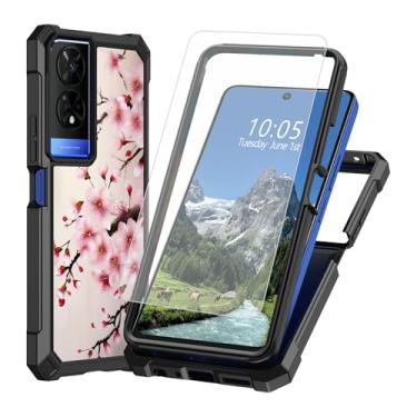 Imagem de DIGTIALL Capa para TCL 50 XE 50XE 5G com protetor de tela de vidro temperado, dupla camada resistente à prova de choque TPU bumper canto elevado capa protetora para TCL 50 XE 50XE 5G, flor de