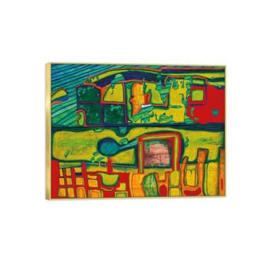 Imagem de BMZFYBS Famosa impressão em tela - Rio amarelo - imagens com moldura dourada para sala de estar escritório - pintura moderna de decoração de parede 80 x 105 cm 31 x 41 pol