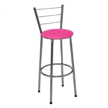 Imagem de Banqueta Média Cromada Com Encosto Para Cozinha Assento Rosa - Fortmix