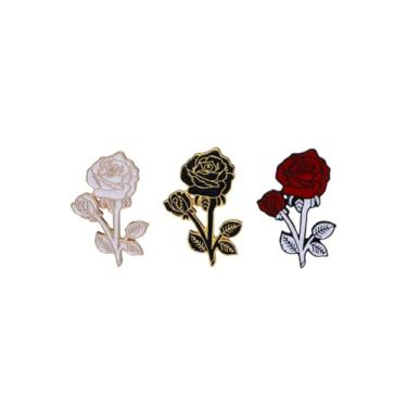 Imagem de ARFUKA Broches e alfinetes para mulheres, broche de flor de rosa esmaltado e alfinete de lapela para mulheres e homens - Acessório de joias para casacos, vestidos, blazers, pacote com 3, Metal, Sem
