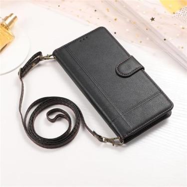Imagem de HJZSZX Para Samsung A25 Espelho Crossbody Couro Carteira Cartão Telefone Capa Cordão Capa (Para Samsung A25/preto)