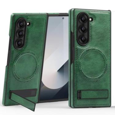 Imagem de MVVKKY Para Samsung Z Fold6 Capa de couro PU com ímãs e suporte magnético para câmera (para Samsung Z Fold6/verde)