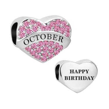 Imagem de MiiFort Pingente de coração de zircônia cúbica rosa de outubro cintilante serve para pulseiras Pandora Charms Birthday Out