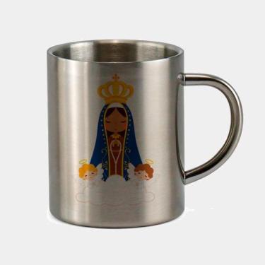 Imagem de Caneca de Inox Premium Prateada 400ml Nossa Senhora Aparecida Anjinhos