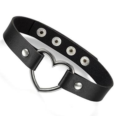 Imagem de Rofusn Gargantilha feminina vintage de couro com coração gótico, colar de joias Emo com gola punk para mulheres e meninas, Metal, outro