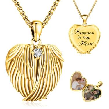 Imagem de Eusense Colar com medalhão que guarda fotos prata esterlina 925 medalhão de foto para mulheres homens ouro, Prata esterlina, Zircônia cúbica