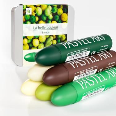 Imagem de Conjunto de 6 pastéis a óleo jumbo (14 x 84 mm), pastéis de óleo macio com cores vibrantes, ótima mistura e camadas, giz de cera pastel para artistas profissionais e amadores, limão