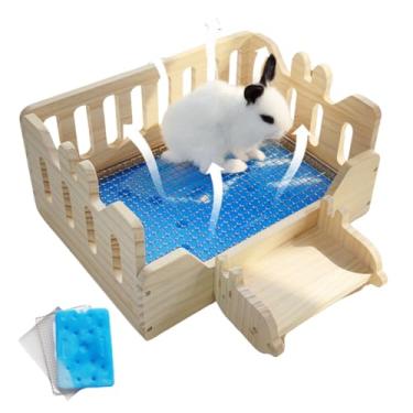 Imagem de Cama de madeira para porquinho-da-índia com escadas, caixa de gelo refrescante, almofada e tapete de metal, cama de plataforma de porquinho-da-índia para hamsters, coelhos anões, chinchila (horizontal