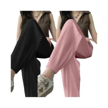 Imagem de Calça Harém Feminina Slim - Perna Larga, Cintura Elástica e Compriment